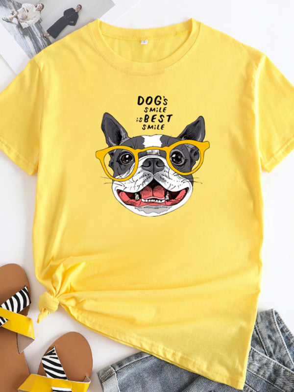 Blue Zone Planet | puppy print round neck short sleeve T-shirt BLUE ZONE PLANET