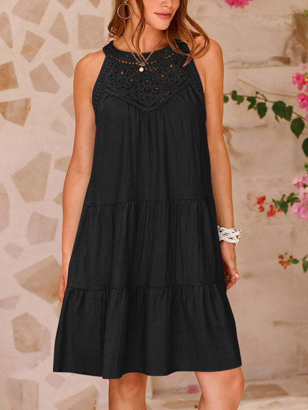 Blue Zone Planet |  style hollow lace stitching halter neck vest dress BLUE ZONE PLANET