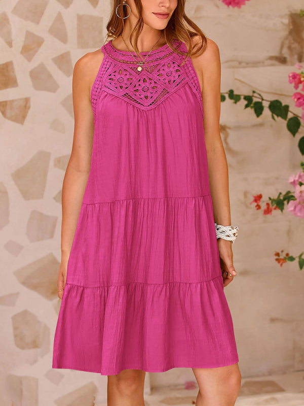 Blue Zone Planet |  style hollow lace stitching halter neck vest dress BLUE ZONE PLANET