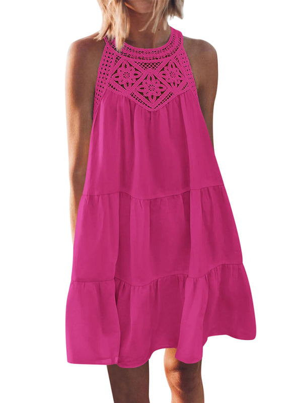Blue Zone Planet |  style hollow lace stitching halter neck vest dress BLUE ZONE PLANET