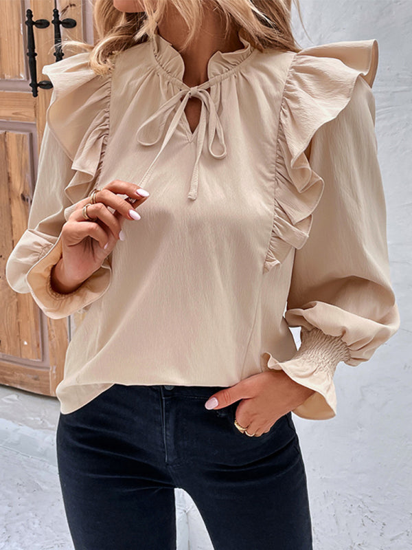 Blue Zone Planet | ruffled tie long sleeve blouse BLUE ZONE PLANET