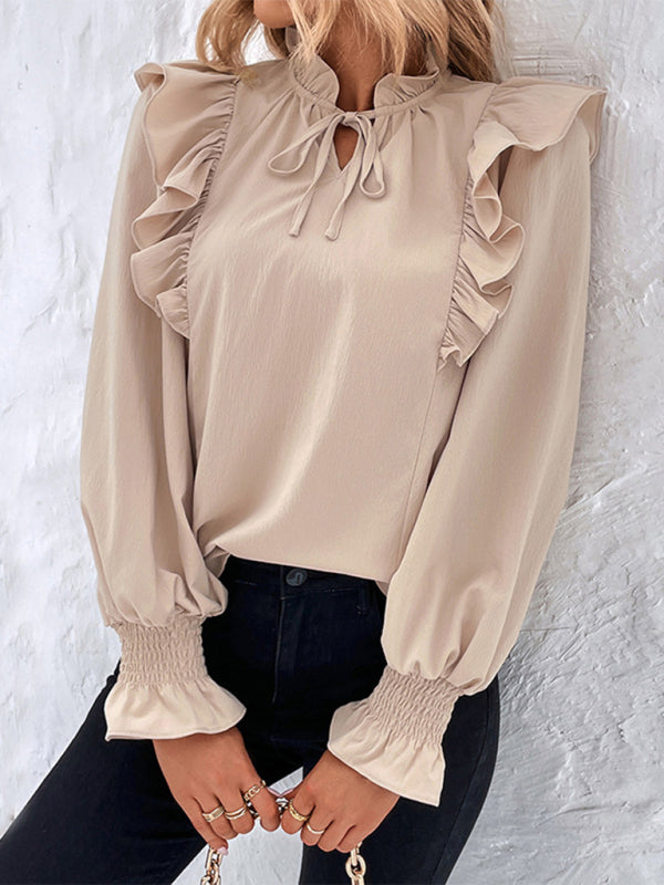 Blue Zone Planet | ruffled tie long sleeve blouse BLUE ZONE PLANET