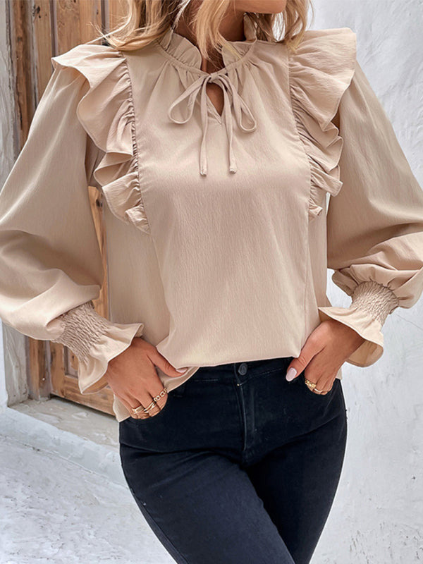Blue Zone Planet | ruffled tie long sleeve blouse BLUE ZONE PLANET