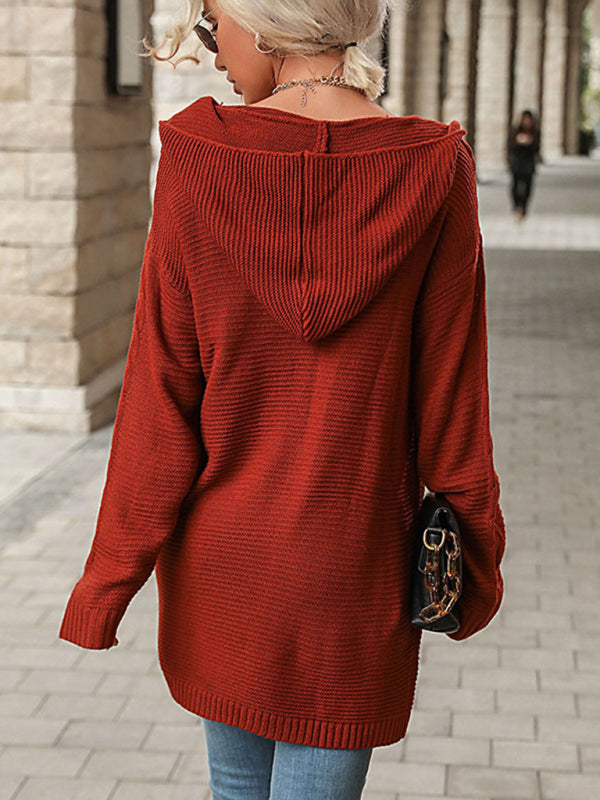 Blue Zone Planet | Red Long Sleeve Hooded Cardigan Jacket BLUE ZONE PLANET