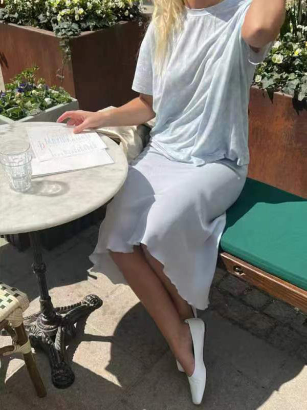Blue Zone Planet | short-sleeved printed pajamas slit irregular shorts loose suit home clothes BLUE ZONE PLANET