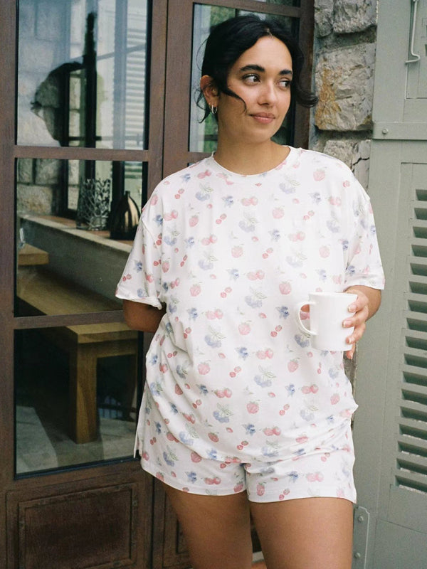 Blue Zone Planet | short-sleeved printed pajamas slit irregular shorts loose suit home clothes BLUE ZONE PLANET