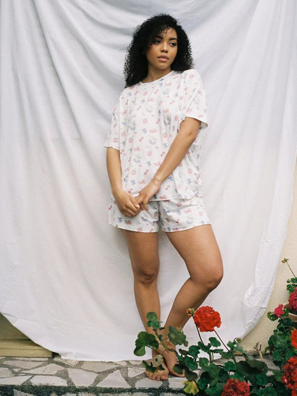 Blue Zone Planet | short-sleeved printed pajamas slit irregular shorts loose suit home clothes BLUE ZONE PLANET