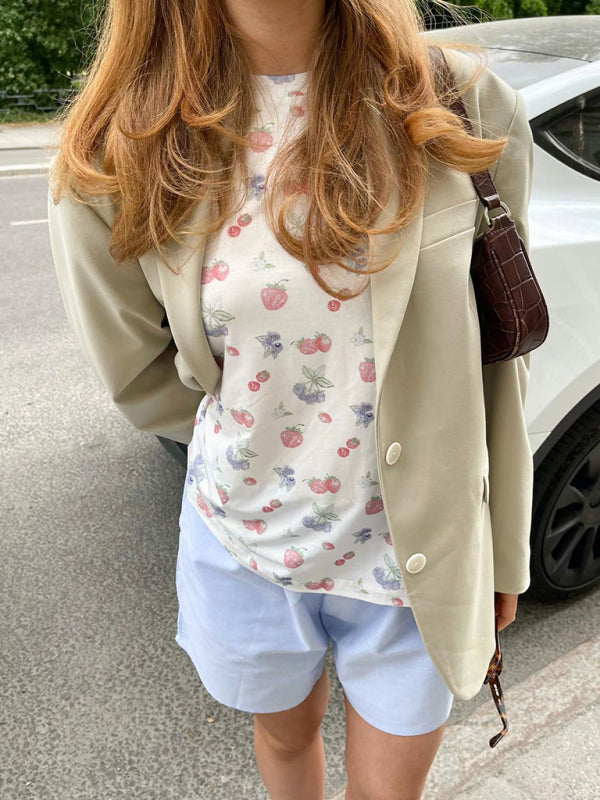 Blue Zone Planet | short-sleeved printed pajamas slit irregular shorts loose suit home clothes BLUE ZONE PLANET
