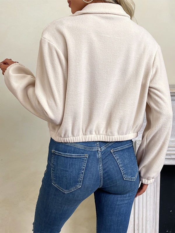 women's short solid color polar fleece jacket kakaclo