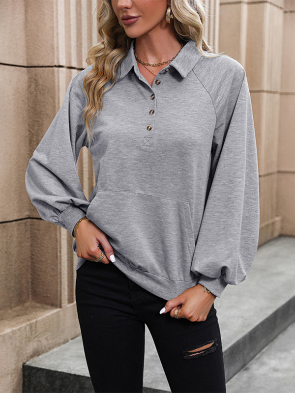 Blue Zone Planet |  long sleeve lapel solid color sweatshirt BLUE ZONE PLANET