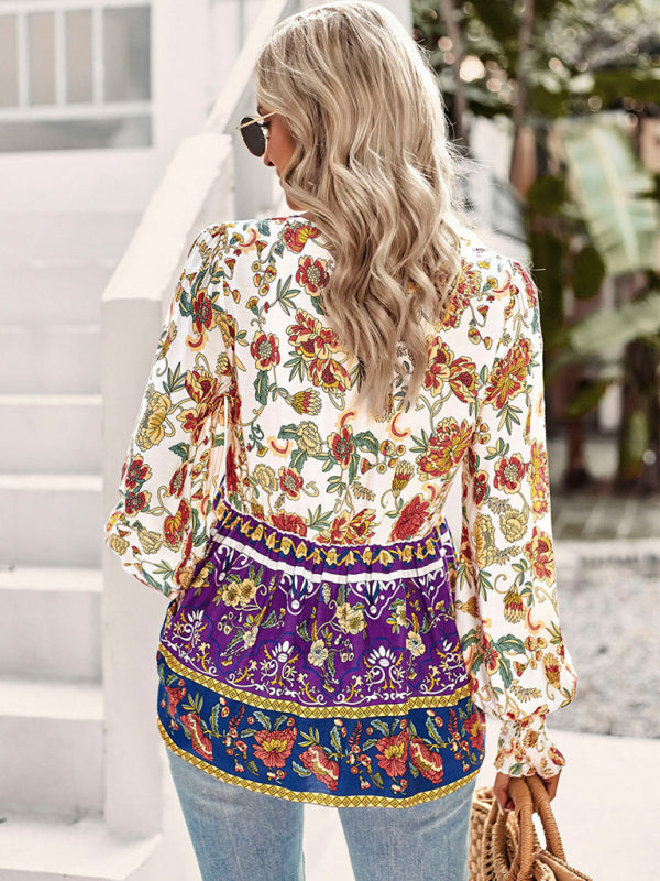 Bohemian casual style cotton printed long-sleeved shirt for women kakaclo