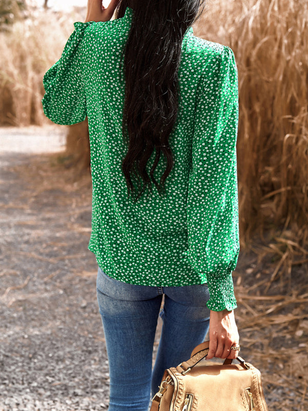 Blue Zone Planet | Temperament commuting lantern sleeve printed long-sleeved top BLUE ZONE PLANET