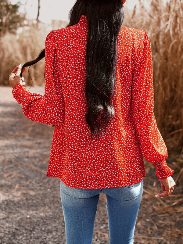 Blue Zone Planet | Temperament commuting lantern sleeve printed long-sleeved top BLUE ZONE PLANET