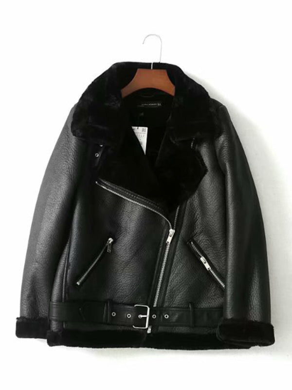 street fashion motorcycle style fur coat BLUE ZONE PLANET
