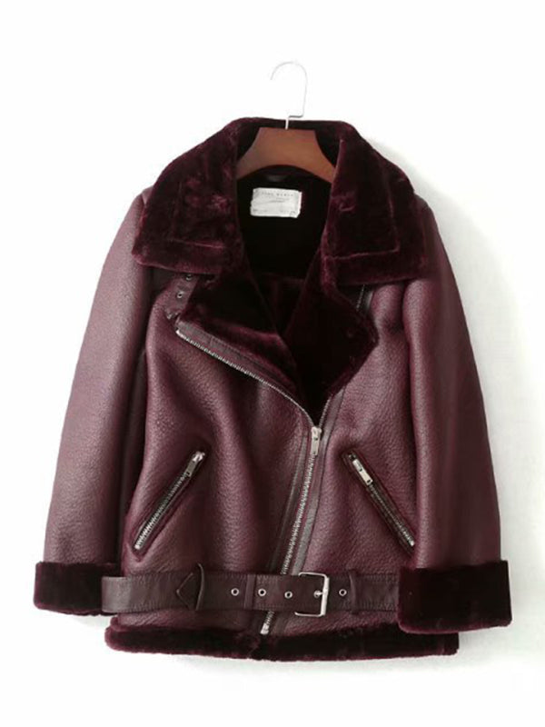 street fashion motorcycle style fur coat BLUE ZONE PLANET
