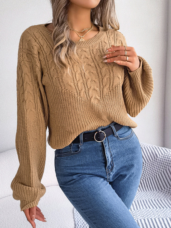 twist stitching lantern sleeve pullover sweater BLUE ZONE PLANET