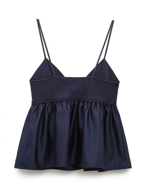 Blue Zone Planet | New women's V-neck A-line hem vest spliced knitted halter top BLUE ZONE PLANET