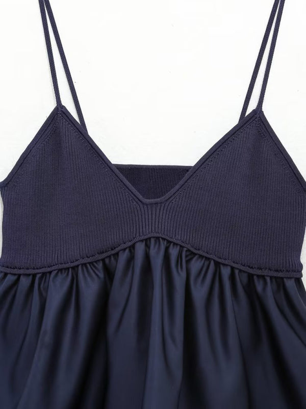 Blue Zone Planet | New women's V-neck A-line hem vest spliced knitted halter top BLUE ZONE PLANET