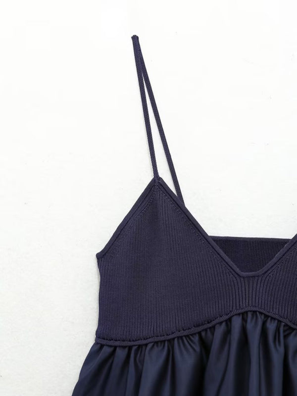 Blue Zone Planet | New women's V-neck A-line hem vest spliced knitted halter top BLUE ZONE PLANET