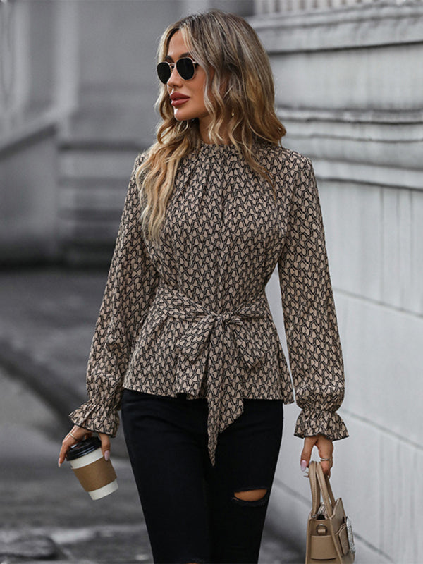 Blue Zone Planet | Autumn and Winter Long Sleeve Long Sleeve Slim Leopard Print Shirt BLUE ZONE PLANET