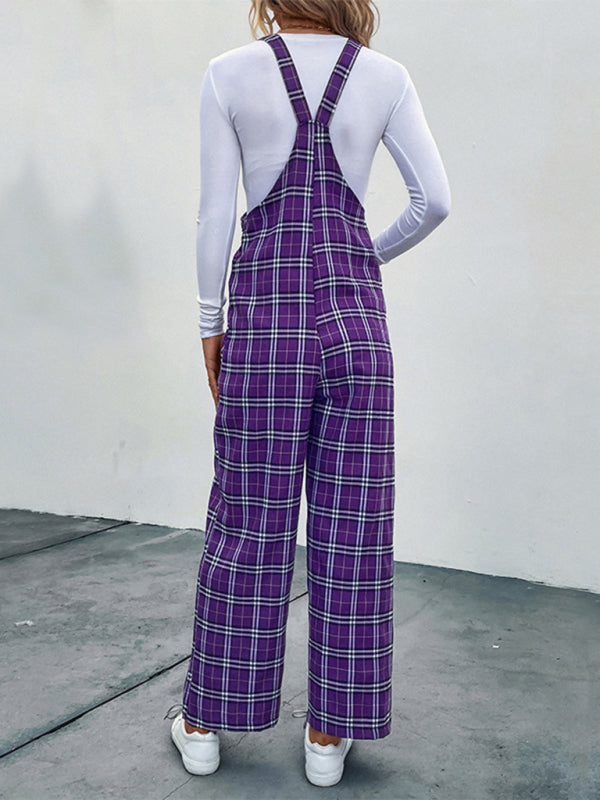 Blue Zone Planet |  Women's casual plaid overalls jumpsuit kakaclo