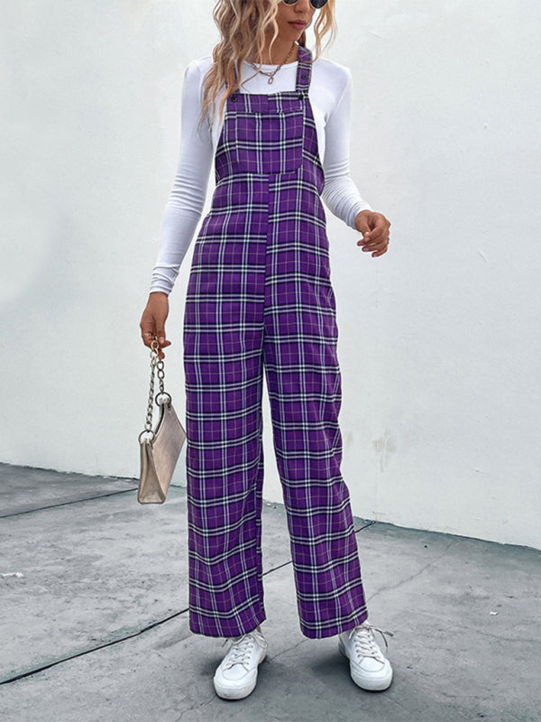 Blue Zone Planet |  Women's casual plaid overalls jumpsuit kakaclo