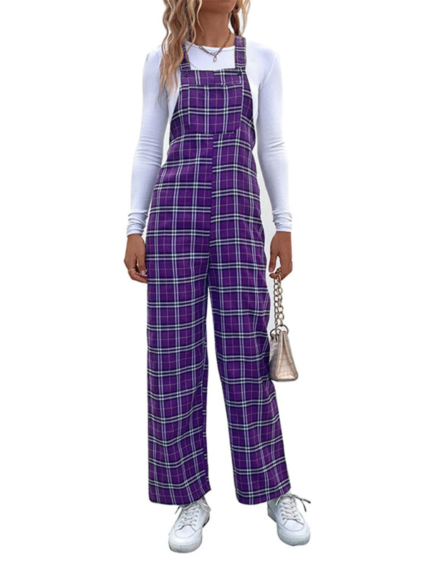 Blue Zone Planet |  Women's casual plaid overalls jumpsuit kakaclo