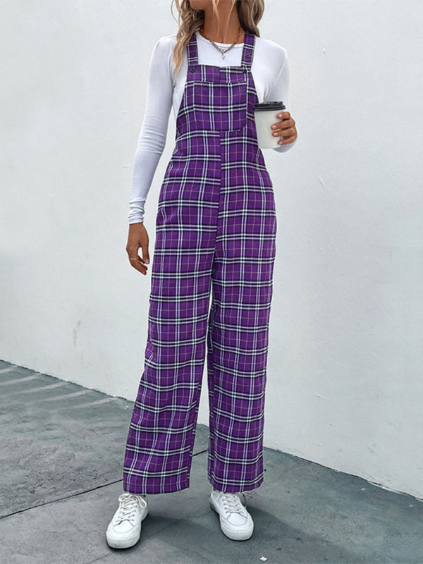 Blue Zone Planet |  Women's casual plaid overalls jumpsuit kakaclo