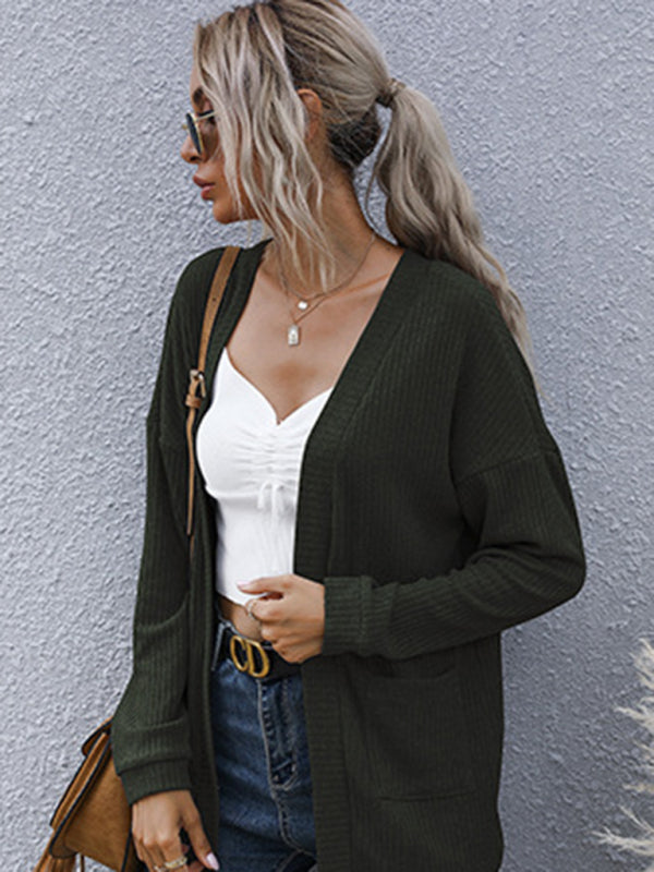 Blue Zone Planet | basic long-sleeved solid color long sweater cardigan BLUE ZONE PLANET