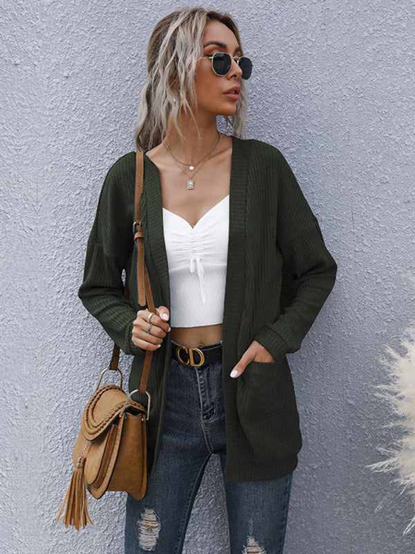 Blue Zone Planet | basic long-sleeved solid color long sweater cardigan BLUE ZONE PLANET