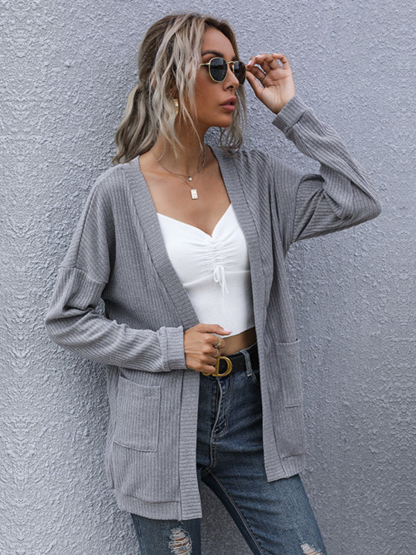 Blue Zone Planet | basic long-sleeved solid color long sweater cardigan BLUE ZONE PLANET