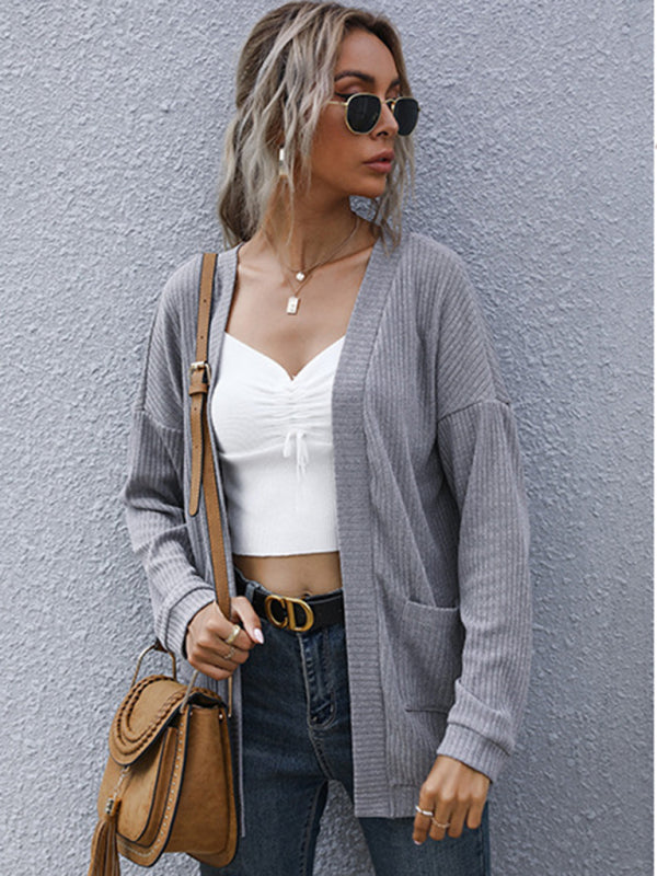 Blue Zone Planet | basic long-sleeved solid color long sweater cardigan BLUE ZONE PLANET