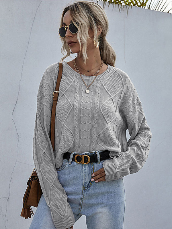 Blue Zone Planet | loose long sleeve thin twist solid color sweater BLUE ZONE PLANET