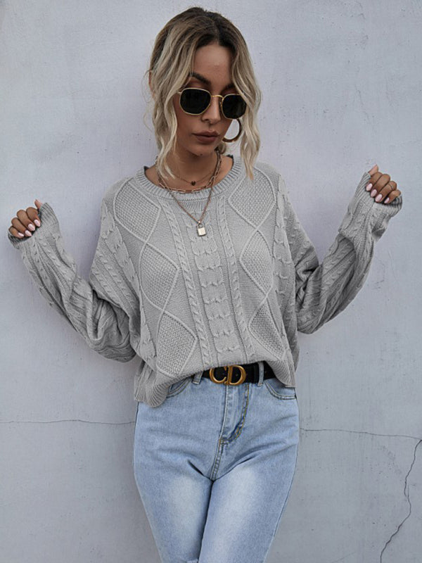 Blue Zone Planet | loose long sleeve thin twist solid color sweater BLUE ZONE PLANET