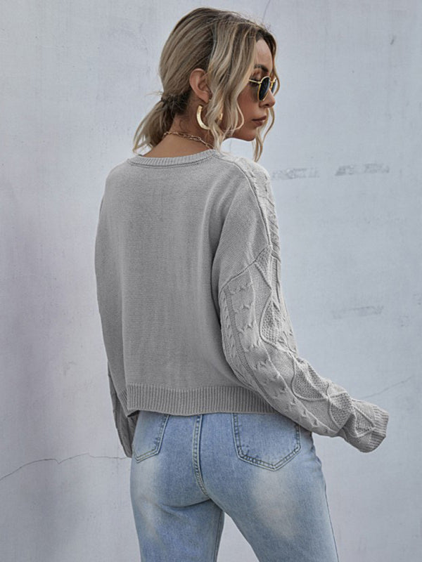 Blue Zone Planet | loose long sleeve thin twist solid color sweater BLUE ZONE PLANET