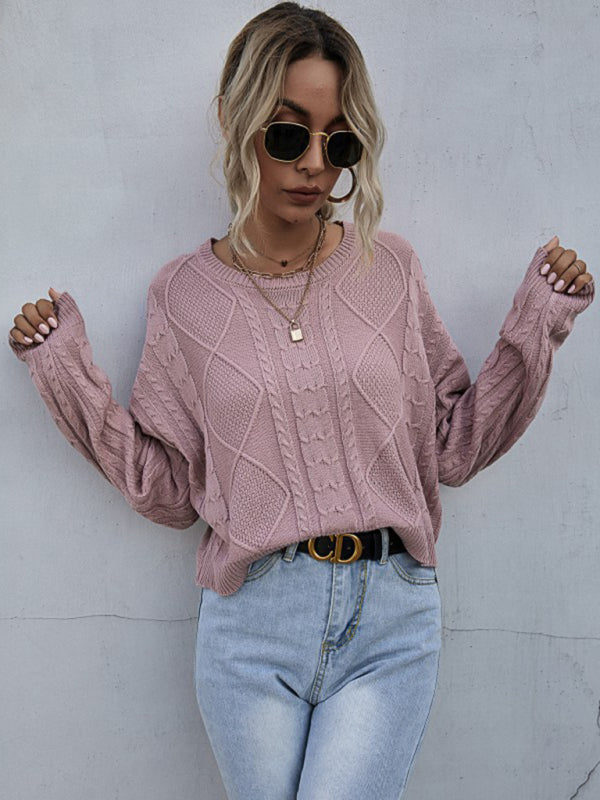 Blue Zone Planet | loose long sleeve thin twist solid color sweater BLUE ZONE PLANET