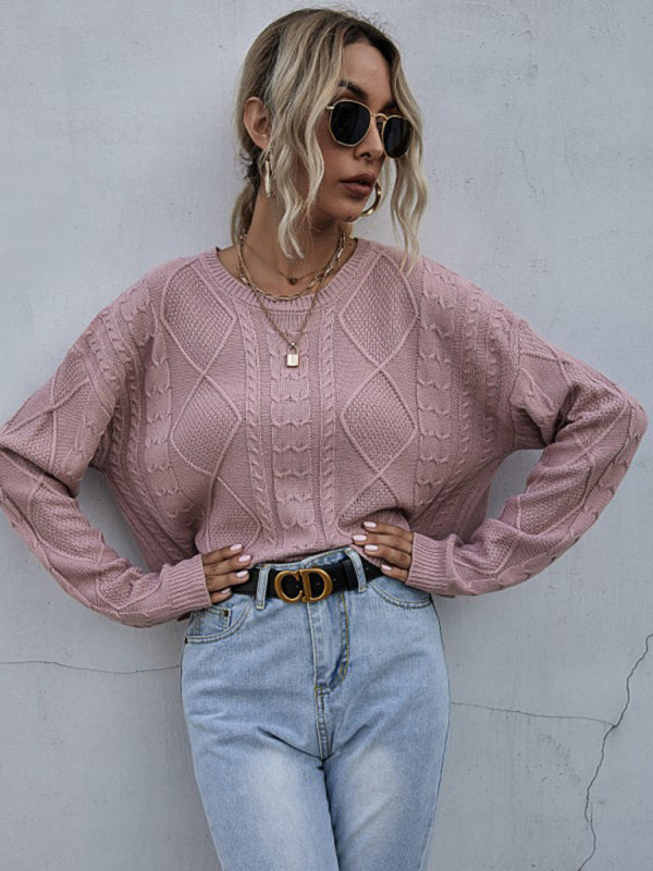 Blue Zone Planet | loose long sleeve thin twist solid color sweater BLUE ZONE PLANET