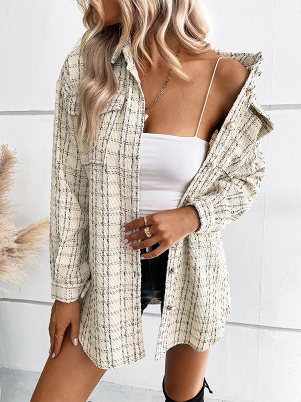 Fashion women's long plaid shirt jacket kakaclo