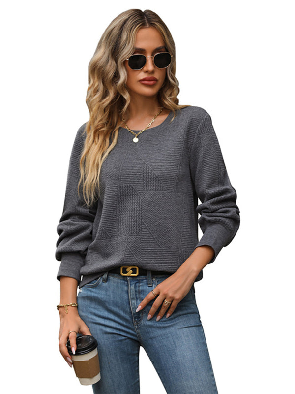 Blue Zone Planet | Solid Color Long Sleeve Textured Sweatshirt BLUE ZONE PLANET