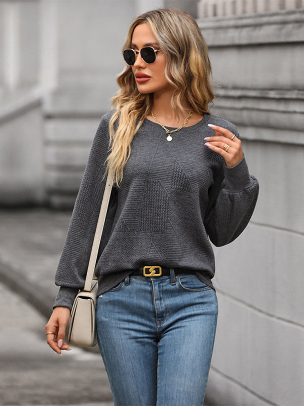 Blue Zone Planet | Solid Color Long Sleeve Textured Sweatshirt BLUE ZONE PLANET