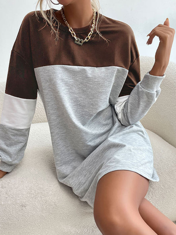 Blue Zone Planet | Fashion long sleeve color block sweatshirt dress BLUE ZONE PLANET