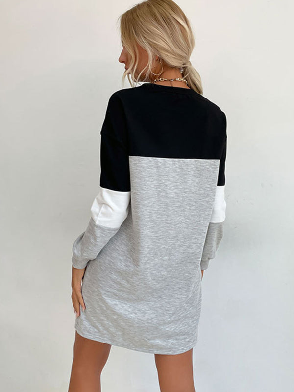 Blue Zone Planet | Fashion long sleeve color block sweatshirt dress BLUE ZONE PLANET