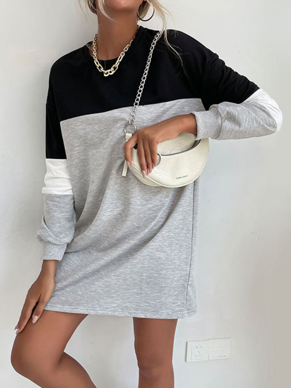 Blue Zone Planet | Fashion long sleeve color block sweatshirt dress BLUE ZONE PLANET