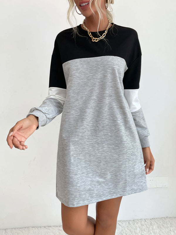 Blue Zone Planet | Fashion long sleeve color block sweatshirt dress BLUE ZONE PLANET