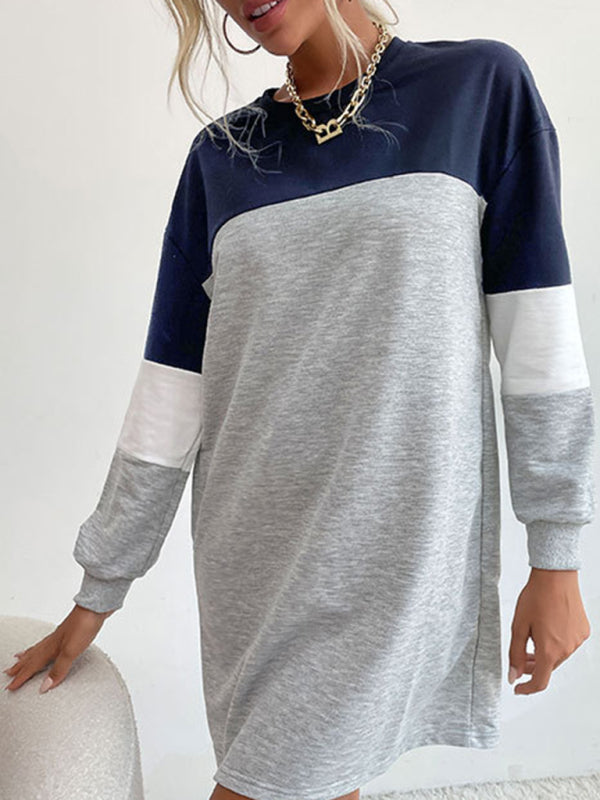 Blue Zone Planet | Fashion long sleeve color block sweatshirt dress BLUE ZONE PLANET