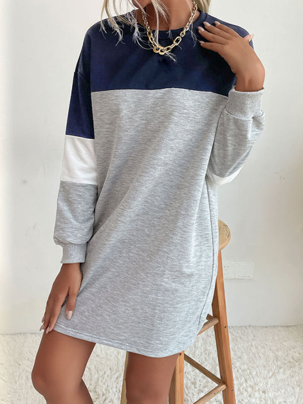 Blue Zone Planet | Fashion long sleeve color block sweatshirt dress BLUE ZONE PLANET