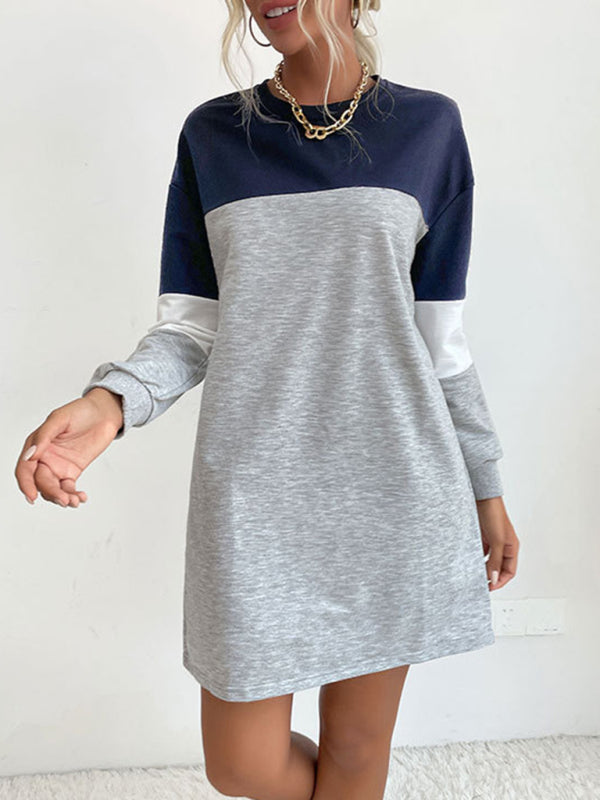 Blue Zone Planet | Fashion long sleeve color block sweatshirt dress BLUE ZONE PLANET