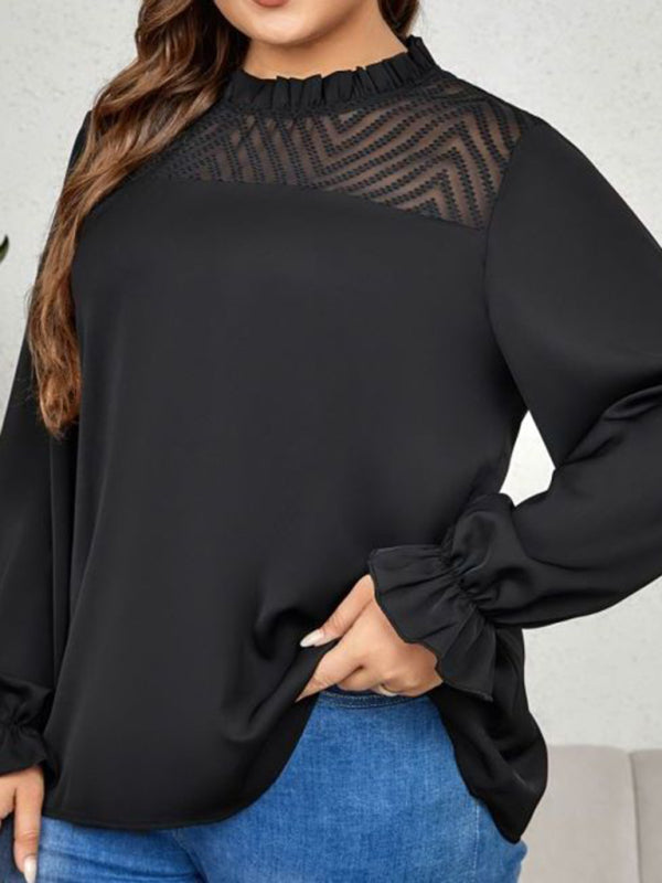 Blue Zone Planet | New plus size women's round neck long sleeve loose slimming top shirt BLUE ZONE PLANET
