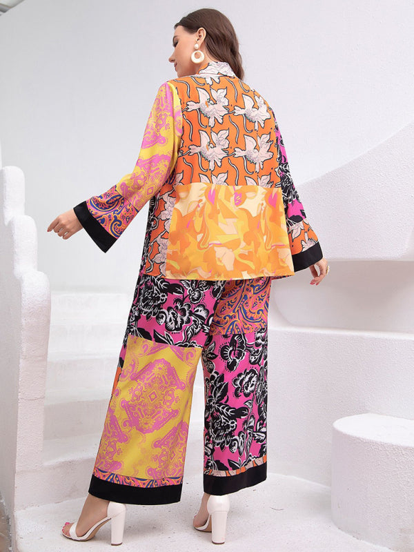 Blue Zone Planet | plus size loose retro floral shirt suit BLUE ZONE PLANET