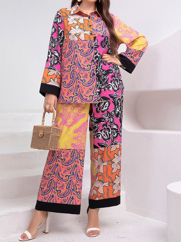 Blue Zone Planet | plus size loose retro floral shirt suit BLUE ZONE PLANET
